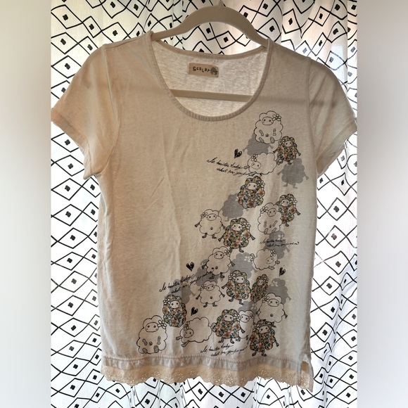 ScoLar Japanese fashion top with glitter details and sheep design. Ladies small. - Picture 1 of 8